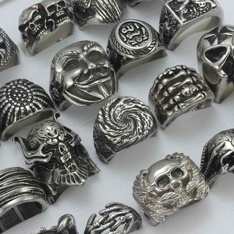 20pcs /Lot Stainless Steel Skull Men Rings Punk Biker Skeleton Jewelry Wholesale - Image 3 of 4