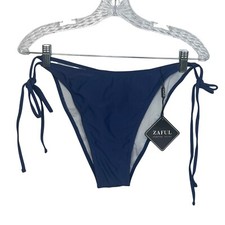 Zaful High-Cut Bikini Bottom Adjustable Side Ties Navy Blue Size XL New