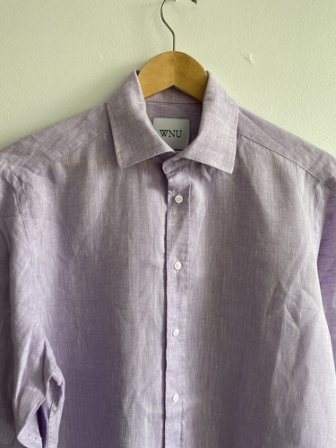 WNU With Nothing Underneath Boyfriend Shirt Women’s UK 16 Lilac Linen Button Up - Picture 3 of 17