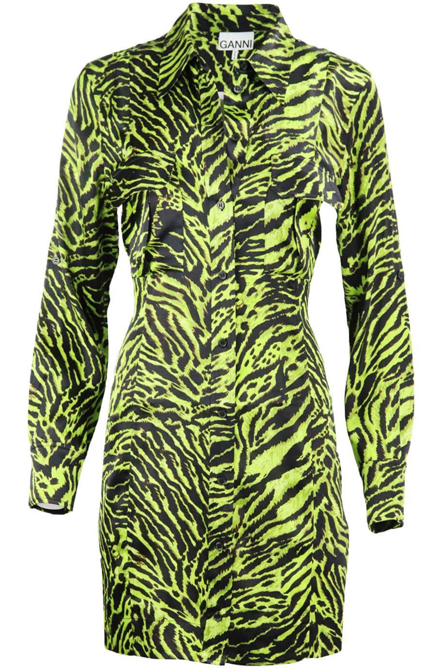 GANNI PRINTED SILK SATIN MINI DRESS DE 42 UK 16 - image 1