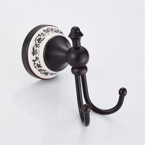 Oil Rubbed Bronze Ceramic Base Wall Mount Double Bathroom Towel Robe Hook ZD753 - Picture 4 of 5