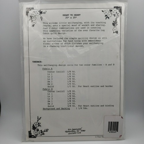 Four Corners Heart to Heart Pieced Quilt Pattern 9030 25” x 25” Wall Hanging - Bild 3 von 3