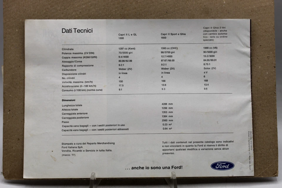 manuale catalogo ford capri II l s gl ghia dati tecnici equipaggiamenti - Immagine 2 di 4