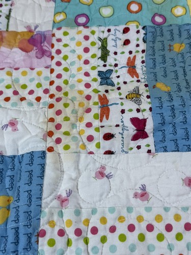 Finished Pieced 40x39.5” Colorful Baby Girls Quilt Throw Quilted READ - Picture 8 of 9