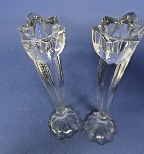 Candelabros altos de cristal con forma de flor tallo curvo vela cónica de 10" de alto - Imagen 7 de 10
