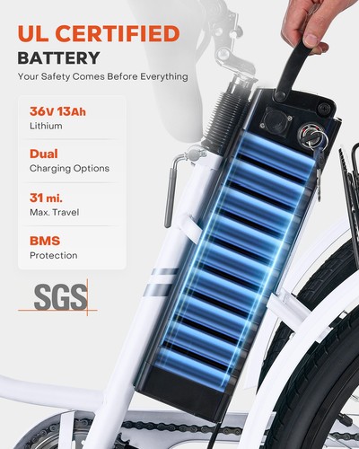 VIRIBUS Electric Tricycle with 36V 13Ah Battery 250W Motor Rear Basket White 26" - Picture 4 of 10