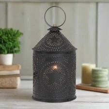 Primitive Colonial Americana Electric Lantern in Textured Black 14"
