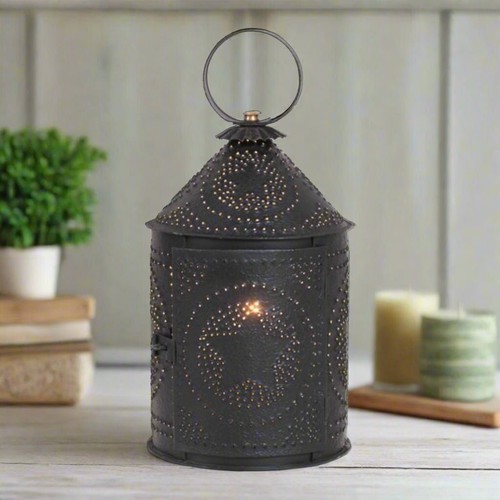 Primitive Colonial Americana Electric Lantern in Textured Black 14" - Picture 1 of 4
