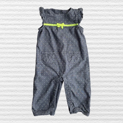 Gymboree Toddler Girls Chambray Dots Romper Blue Bright Green Sleeveless 12-18M - Bild 1 von 11