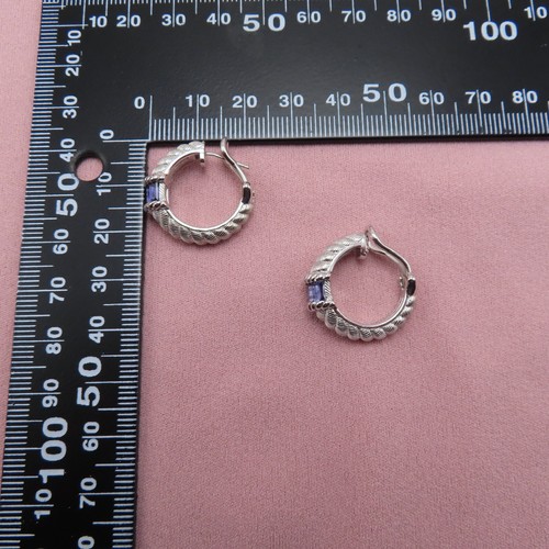 Judith Ripka Sterling Silver Earrings Purple Amethyst Gemstones Hoops 827a - Picture 10 of 10