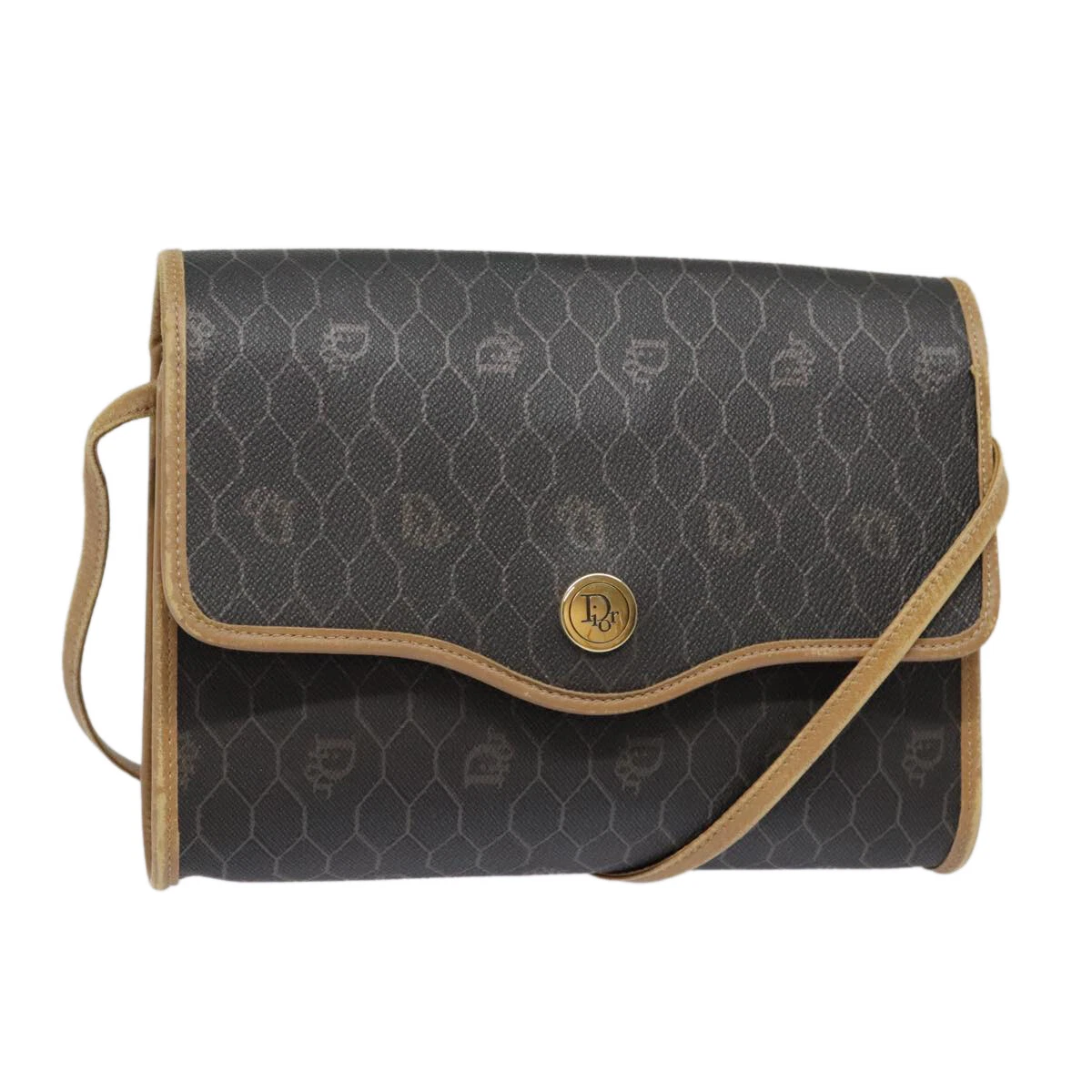 Christian Dior sac à bandoulière toile nid d'abeille PVC cuir noir or authentique 94857