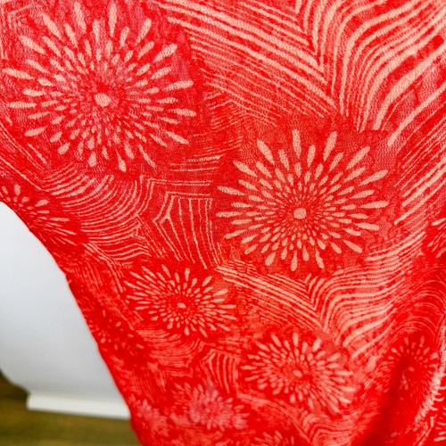 Chicos Red Sheer Drape Duster Floral Firework Print Lace Open Kimono Size XL = 3 - Picture 7 of 10