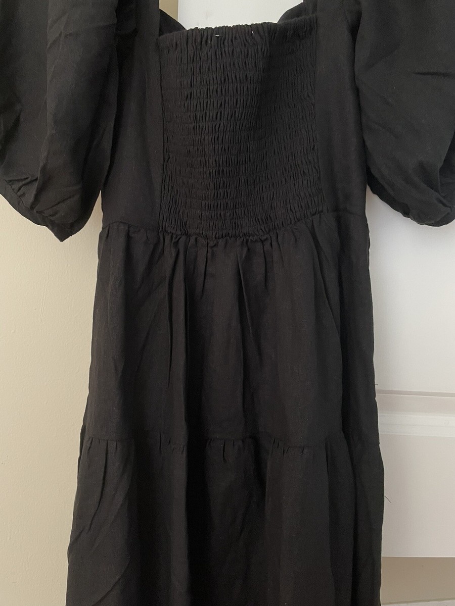 NWT House Of Harlow 1960 Linen Puffy Sleeves Tiered Dress Black SZ XS |  eBay UK