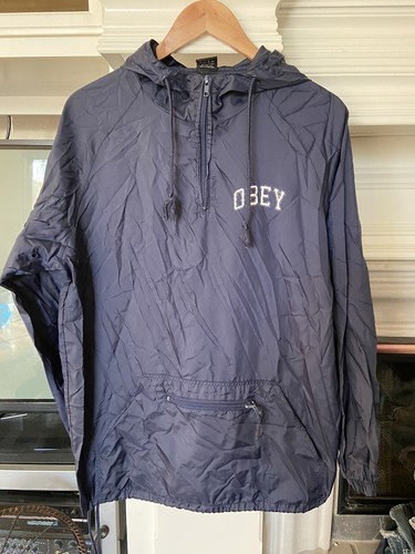 Obey Windbreaker Jacket Mens Size Medium Coat Blue Good Condition - 第 1/9 張圖片