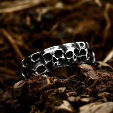 Men's Retro Skull Band Gothic Skull Stainless Steel Vintage Open Wedding Ring