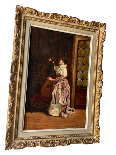 LOUIS VALLET (1856-1940) - Realism Oil on Canvas - Woman tuning her Lute - Picture 2 of 17