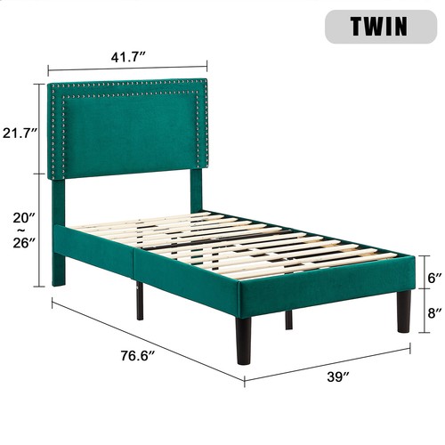 Upholstered Twin/Full/Queen Size Bed Frame Platform with Headboard Wooden Slat - Picture 52 of 106