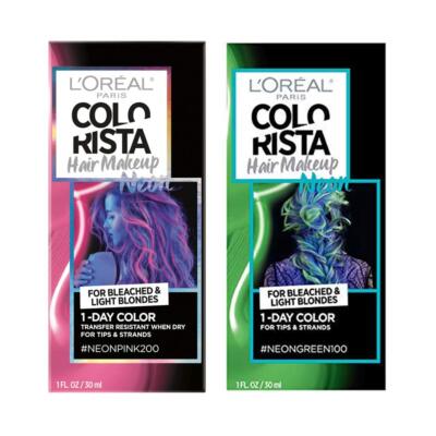 Loreal, Colorista, Hair Makeup, Temporary, Hair Color, Neon Pink & Neon Green  
