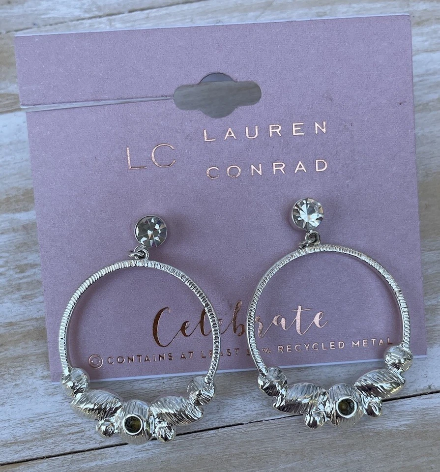 LC Lauren Conrad Plata Cristal Aro Pendientes Colgantes Tachuelas Traseras Nuevos Mujer’s Moda Foto 2 de 4