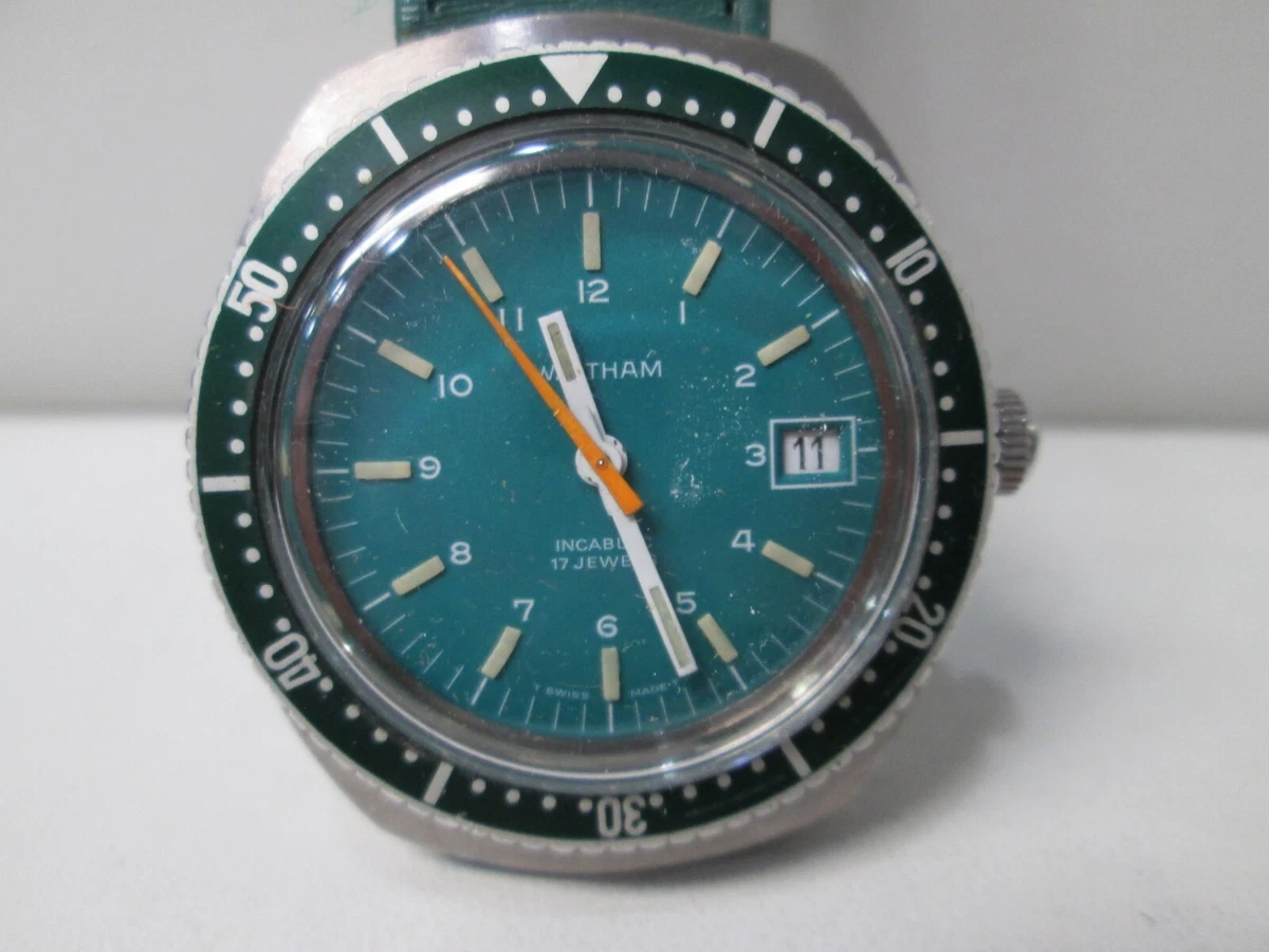 Vintage Waltham Green Dial Stainless Steel Running Watch 17 Jewels