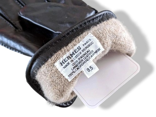 Hermes [GL10] Men's Black Lambskin/Cashmere GANTS NERVURES DROITES Gloves Sz 9.5 - Picture 2 of 6