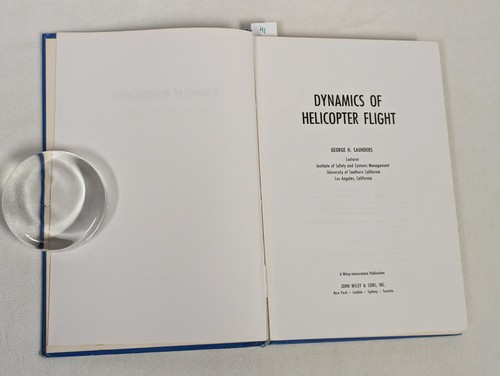 Dynamics of Helicopter Flight ~ Vintage 1975 HC ~ George Saunders ~ Wiley & Sons - Picture 3 of 8