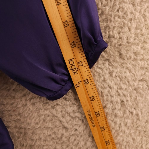 Ann Taylor Shirt Womens 4P Purple Pleated V Neck Satin 3/4 Sleeve Blouse Career - Picture 7 of 12