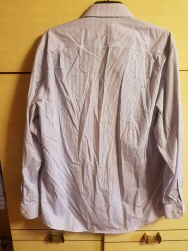 New MOSS 1851 17" White Blue Pin Cross Lines Long Sleeved Blended Formal Shirt - Picture 4 of 4