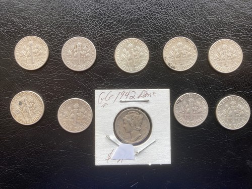 10 Silver Dimes; 1-Mercury Dime & 9-Roosevelt Silver Dimes; 10 U.S. Mint Silver - Picture 5 of 7