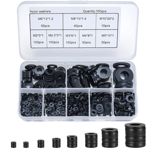 500 Pcs Nylon Washers, Plastic Flat O Ring Washers, Black round Seals Spacer Was - Picture 10 of 12