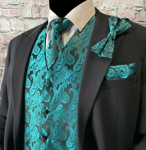 Paisley Dress Vest Necktie Bow tie Hankie for Suit or Tuxedo Prom Wedding 4pcs - Picture 24 of 28