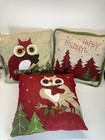Felt And Appliquéd Christmas Happy Holiday Owls Deer Woods Pillows - Lot Of 3