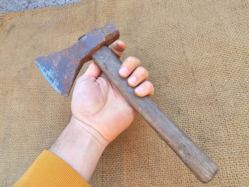 SMALL ANTIQUE VINTAGE HAND FORGED SPLITTING MAUL AXE CAMPING BUSHCRAFT HATCHET - Picture 4 of 10