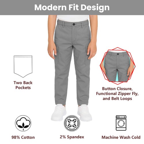 Boys Everyday Wear Super Stretch Cotton Cargo Pants (Size 8-18) 2-Pack Free Ship - Picture 14 of 32