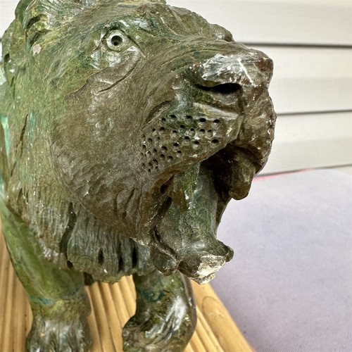 Lion Sculptures Signed J Jonasi African Stone Carving Green Large Heavy DAMAGE - Picture 13 of 14