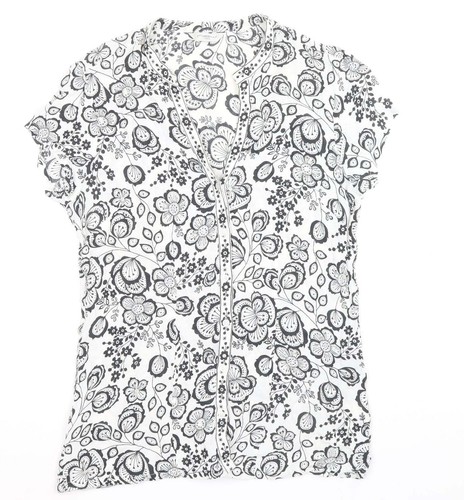 New Look Damen weiß Blumenmuster Viskose Basic geknöpft Größe 14 V-Ausschnitt