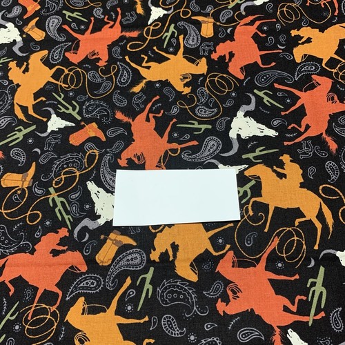 Cowboy Western Roping Fabric Remnant By Hancock Fabrics Horses Boots Rust Black - Picture 10 of 15