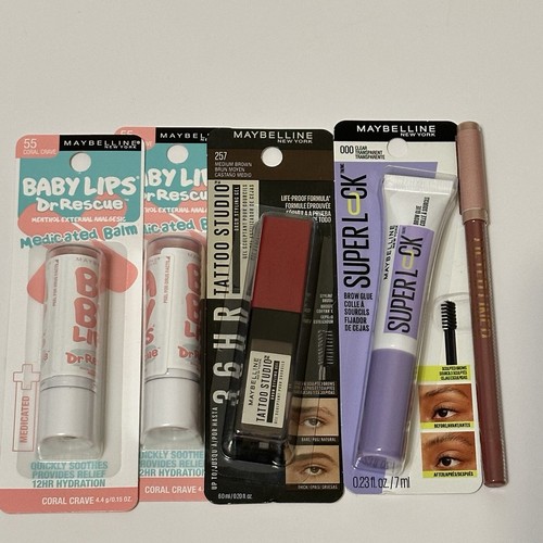 Maybelline New York Eyebrow and Lip Assorted 5 Piece Drugstore MakeUp Bundle NEW