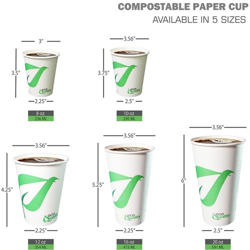 8oz Compostable Biodegradable Disposable White Paper Hot Cold Coffee Cups - Picture 4 of 5
