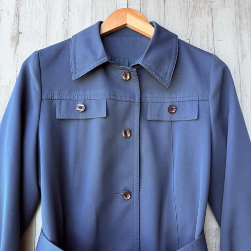 Vintage Forecaster of Boston Trench Coat Blue Jacket Womens 9/10 (fits size S) - Picture 3 of 12
