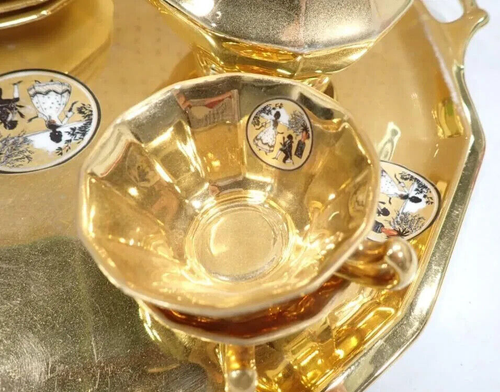 Antikes Teeservice Set gold vergoldet deutsches Porzellan 10-teilig - Schlaggenwald - Bild 3 von 9