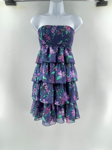 American Eagle Outfitters Blue Floral Strapless Tiered Ruffle Dress Size S - Picture 2 of 13