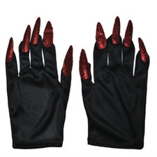 Halloween Costume Witch Nails 2pc Polyester Gloves, For Women, Black Red, One...