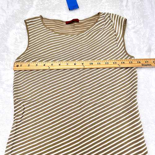 CAROLINA HERRERA Women's Beige White Striped Sleeveless Ruched Top Blouse Sz M - Picture 9 of 13
