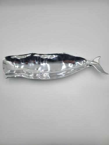 Mariposa Nantucket Coastal Beach Silver Aluminum Whale Serving Dish - Picture 3 of 8