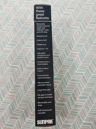 Sunpak Selfie Stick Bluetooth Shutter Release Soft Pouch for GoPro or Phone - Picture 4 of 6