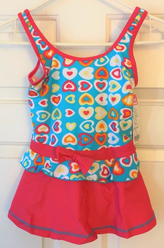 BIKMAN Loving Heart Printed Swim Dress One Piece Swimsuit 140(6-8 Years) Pink - Picture 1 of 2