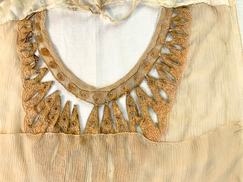 Antique Vintage Beaded Garment Top Bib Yoke Collar Nude Crepe Peplum Hand Sewn - Picture 10 of 23