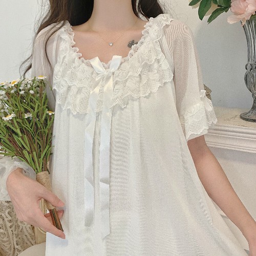Damen Mädchen Lolita Nachtkleid Rüsche Spitze Retro Nachtwäsche Nachthemd Prinzessin süß - Bild 6 von 14