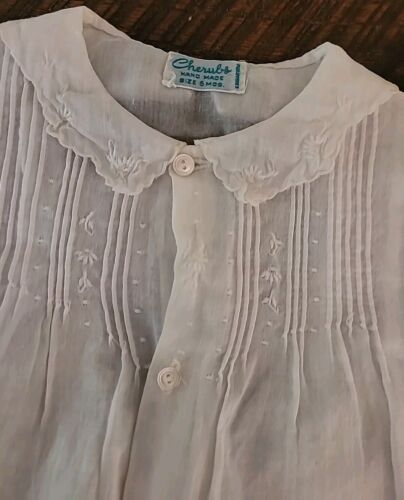 VINTAGE HANDMADE IN THE PHILIPPINES WHITE Cherubs HEIRLOOM DRESS SIZE 6 MONTHS - Picture 3 of 17